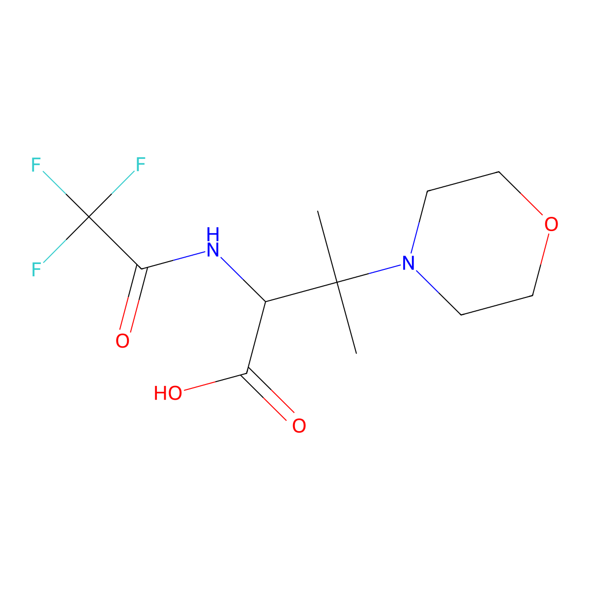 3-Methyl-3-(morpholin-4-yl)-2-(2,2,2-trifluoroacetamido)butanoic acid molecular structure, CAS 2680572-46-5