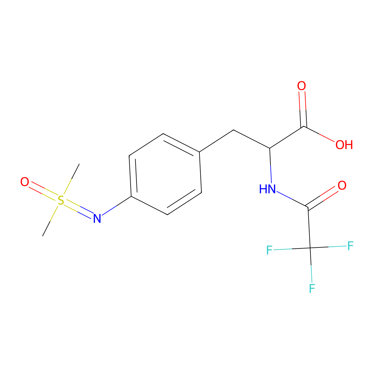 3-(4-{[Dimethyl(oxo)-lambda6-sulfanylidene]amino}phenyl)-2-(2,2,2-trifluoroacetamido)propanoic acid molecular structure, CAS 2680572-53-4