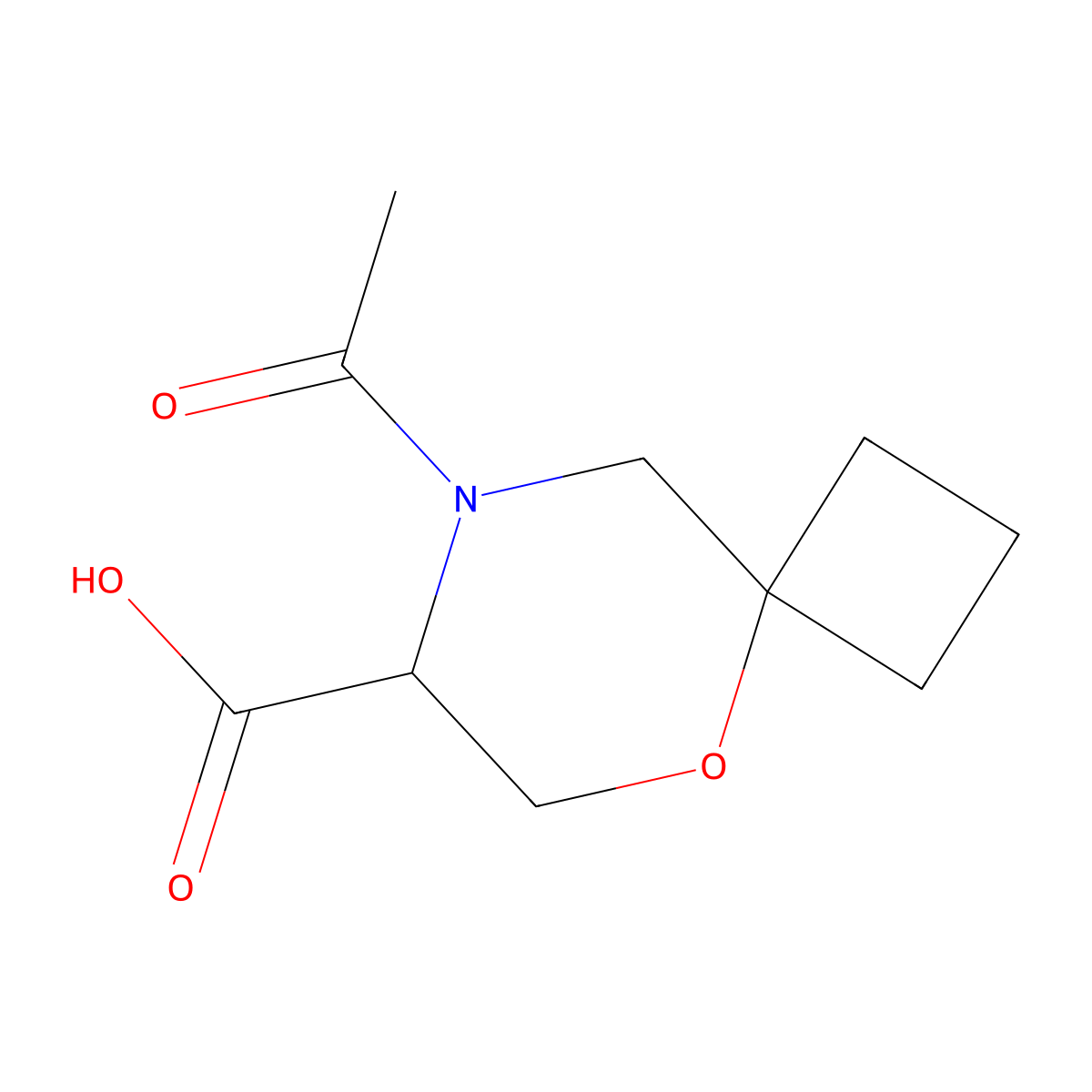 8-Acetyl-5-oxa-8-azaspiro[3.5]nonane-7-carboxylic acid molecular structure, CAS 2680572-61-4