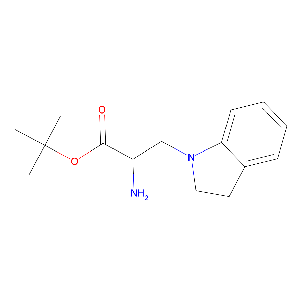 tert-butyl 2-amino-3-(2,3-dihydro-1H-indol-1-yl)propanoate molecular structure, CAS 2680572-65-8