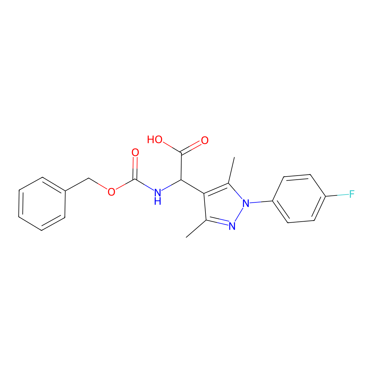 2-{[(benzyloxy)carbonyl]amino}-2-[1-(4-fluorophenyl)-3,5-dimethyl-1H-pyrazol-4-yl]acetic acid molecular structure, CAS 2680572-67-0