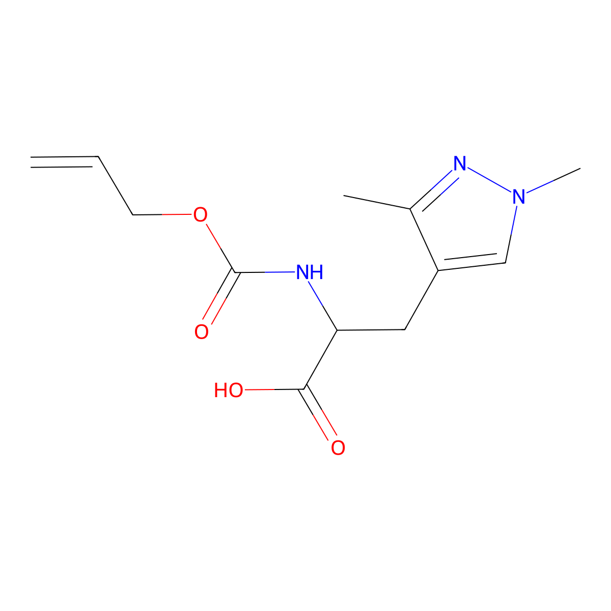 3-(1,3-dimethyl-1H-pyrazol-4-yl)-2-{[(prop-2-en-1-yloxy)carbonyl]amino}propanoic acid molecular structure, CAS 2680572-68-1