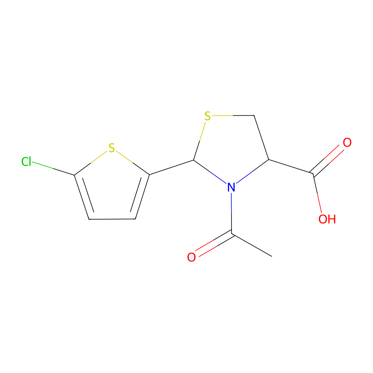 3-Acetyl-2-(5-chlorothiophen-2-yl)-1,3-thiazolidine-4-carboxylic acid molecular structure, CAS 2680572-70-5
