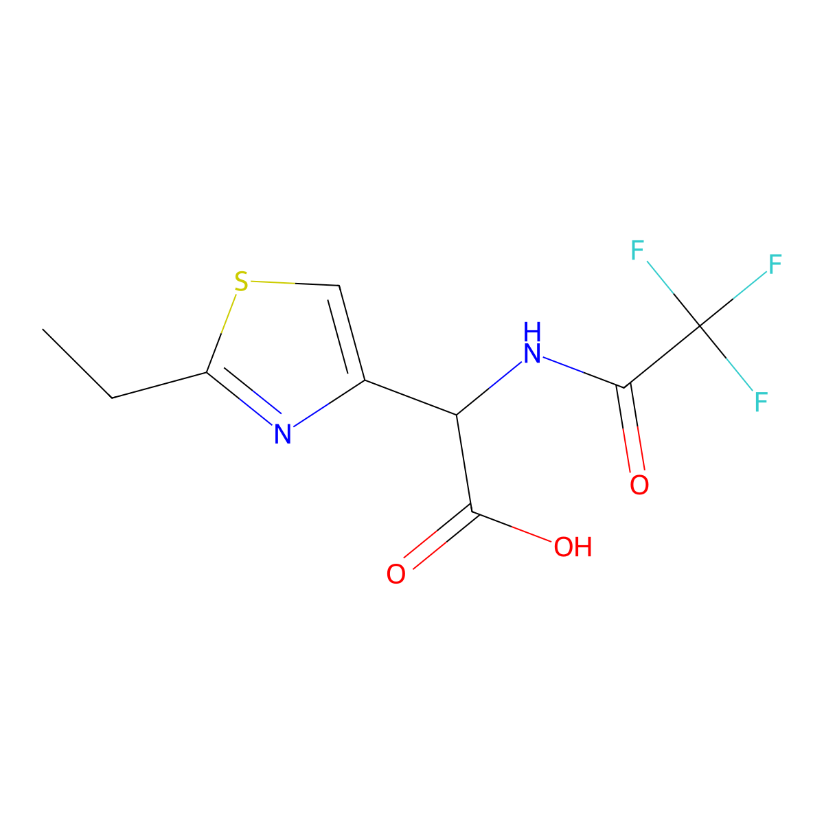 2-(2-Ethyl-1,3-thiazol-4-yl)-2-(2,2,2-trifluoroacetamido)acetic acid molecular structure, CAS 2680572-76-1