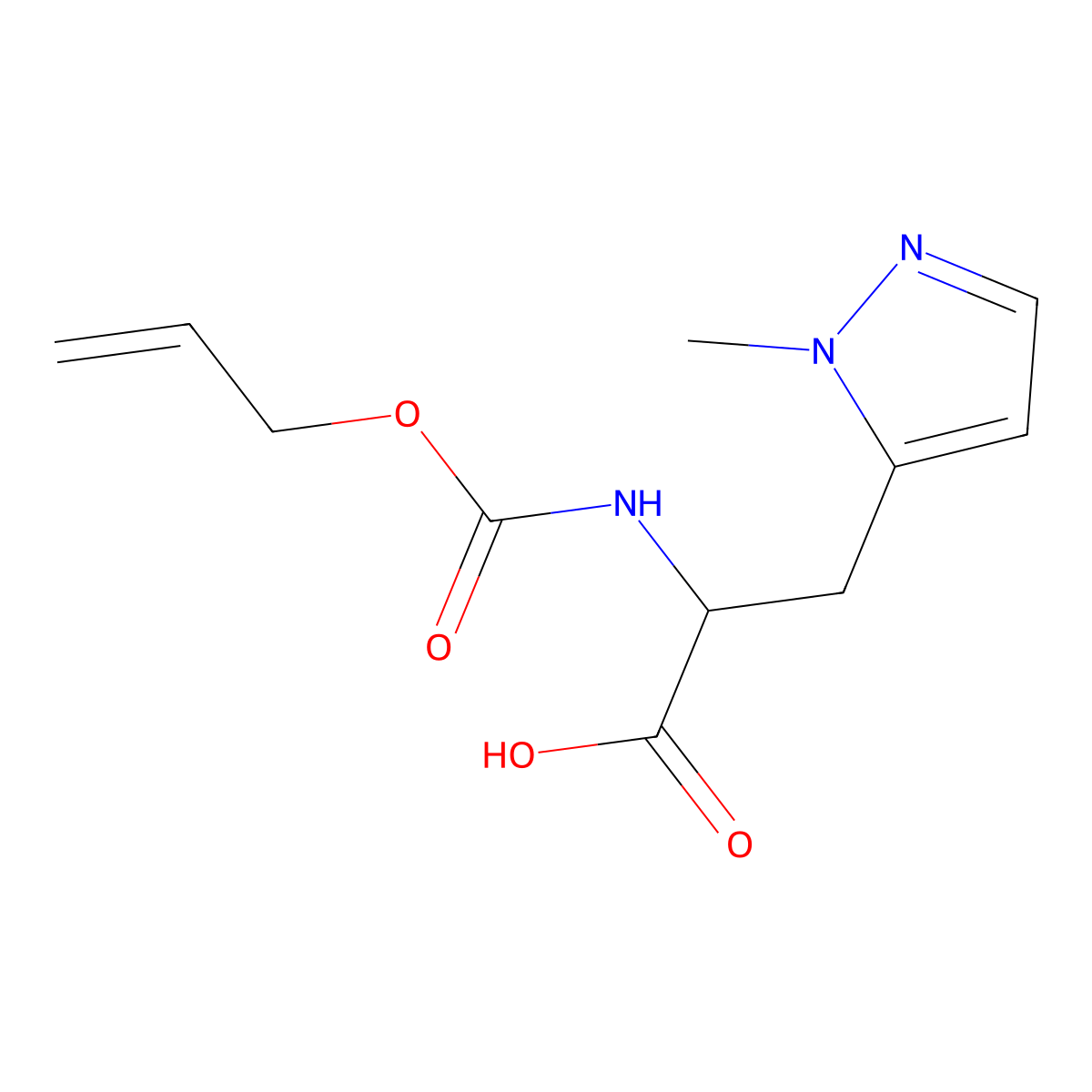 3-(1-methyl-1H-pyrazol-5-yl)-2-{[(prop-2-en-1-yloxy)carbonyl]amino}propanoic acid molecular structure, CAS 2680572-80-7