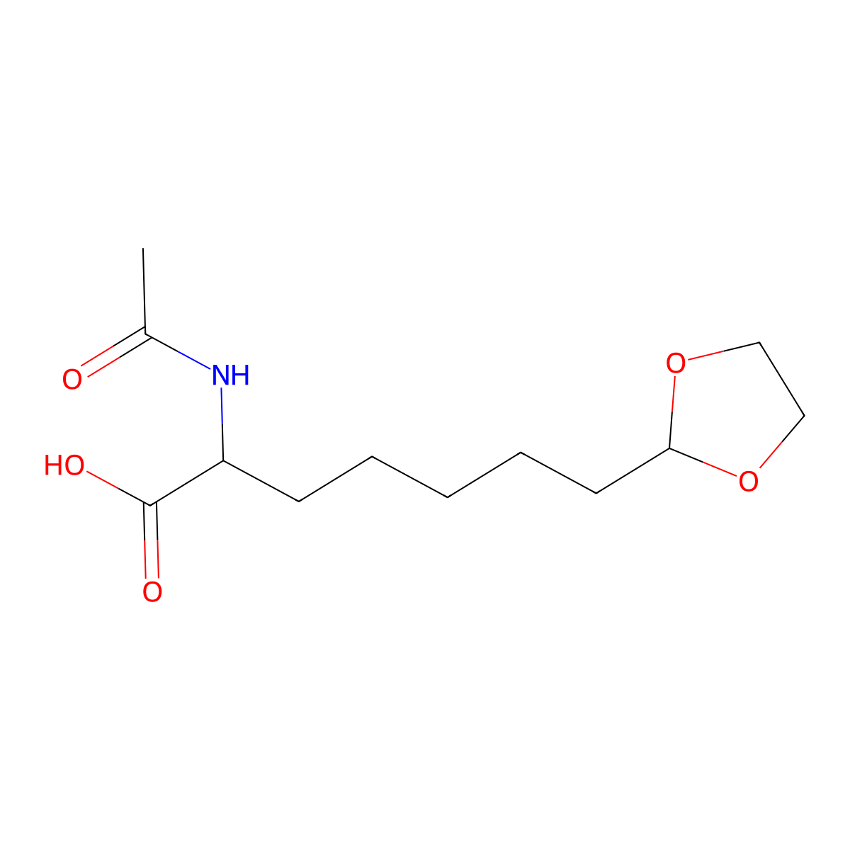 7-(1,3-Dioxolan-2-yl)-2-acetamidoheptanoic acid molecular structure, CAS 2680572-85-2