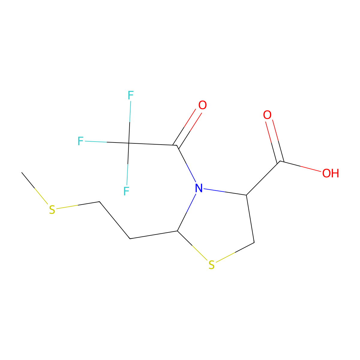 2-[2-(Methylsulfanyl)ethyl]-3-(2,2,2-trifluoroacetyl)-1,3-thiazolidine-4-carboxylic acid molecular structure, CAS 2680572-90-9