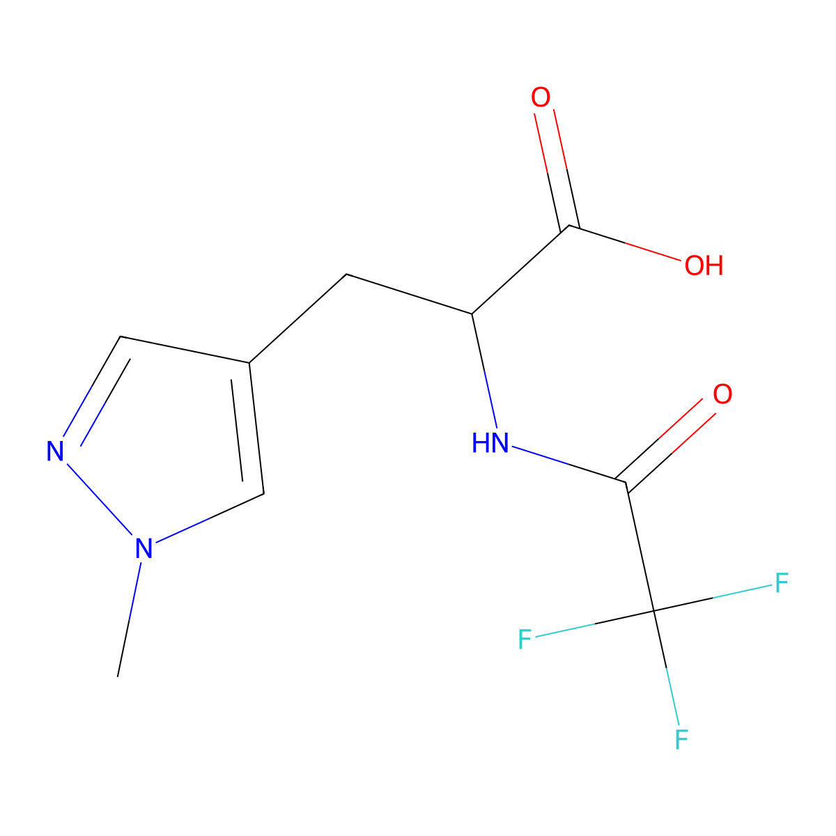3-(1-methyl-1H-pyrazol-4-yl)-2-(trifluoroacetamido)propanoic acid molecular structure, CAS 2680572-99-8