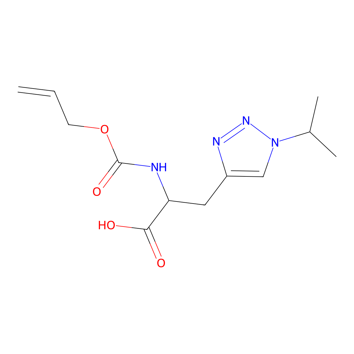 2-{[(prop-2-en-1-yloxy)carbonyl]amino}-3-[1-(propan-2-yl)-1H-1,2,3-triazol-4-yl]propanoic acid molecular structure, CAS 2680573-01-5