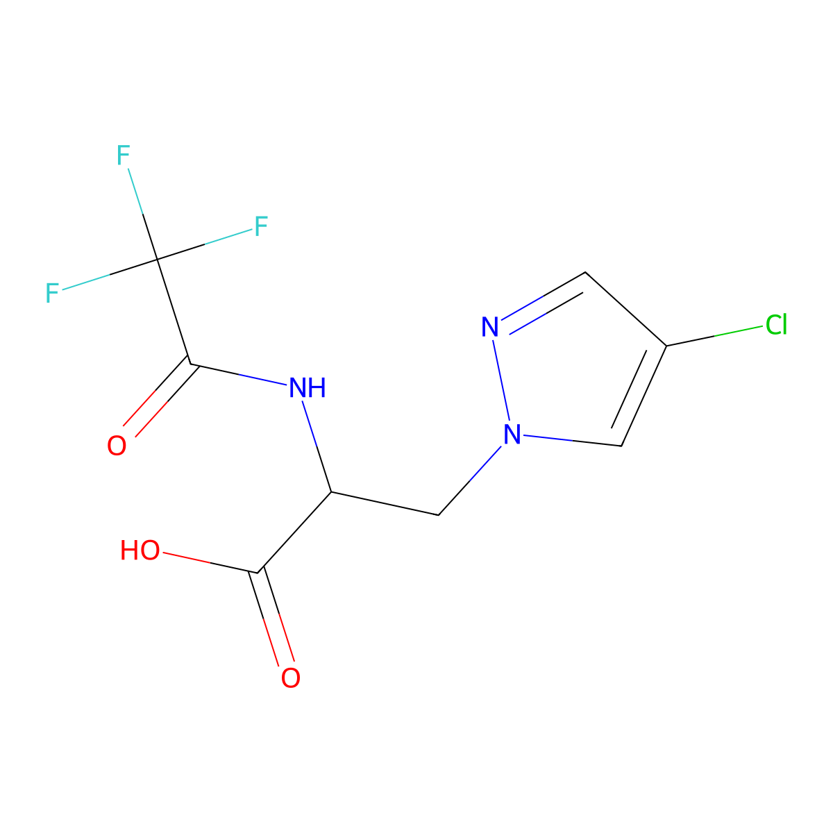 3-(4-chloro-1H-pyrazol-1-yl)-2-(trifluoroacetamido)propanoic acid molecular structure, CAS 2680573-05-9