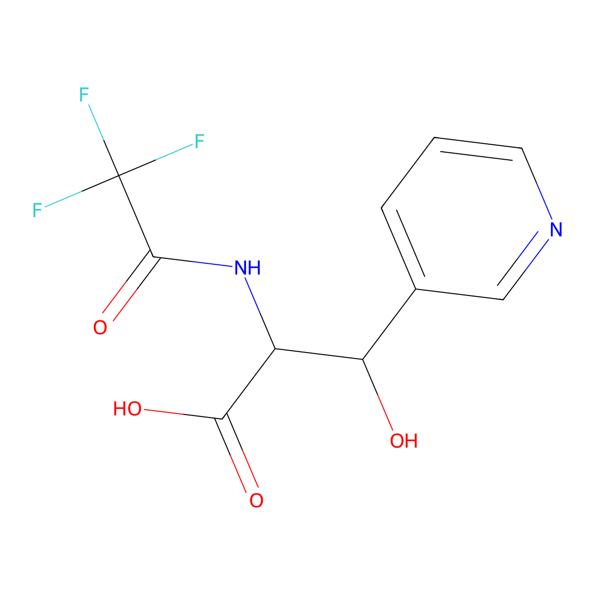 3-Hydroxy-3-(pyridin-3-yl)-2-(2,2,2-trifluoroacetamido)propanoic acid molecular structure, CAS 2680573-15-1