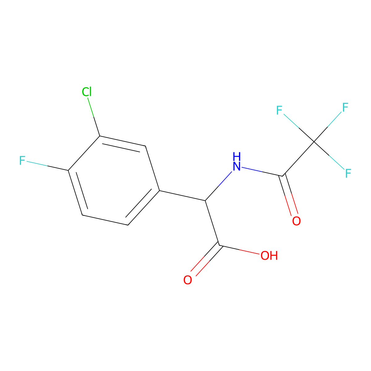 2-(3-Chloro-4-fluorophenyl)-2-(2,2,2-trifluoroacetamido)acetic acid molecular structure, CAS 2680585-63-9