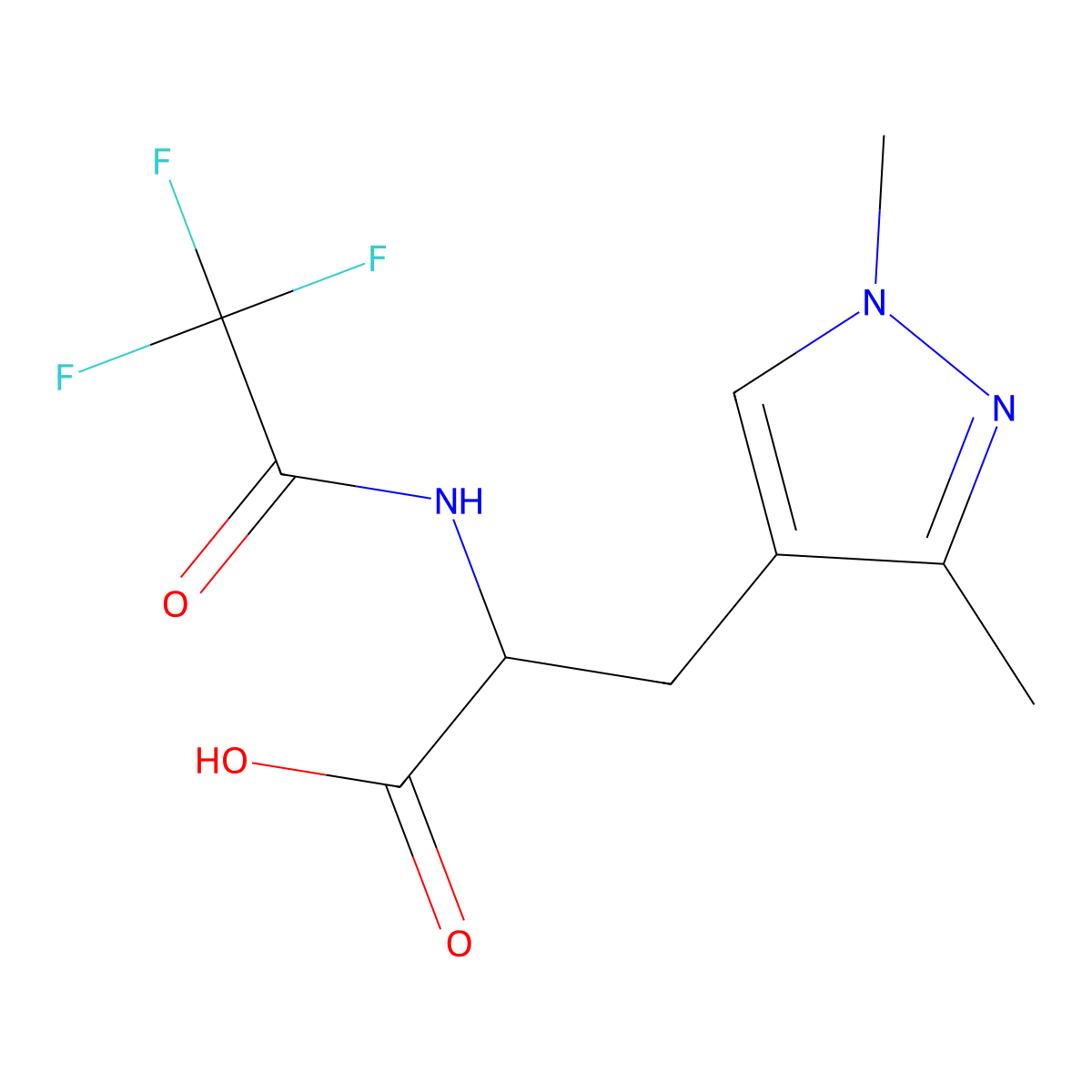 3-(1,3-dimethyl-1H-pyrazol-4-yl)-2-(2,2,2-trifluoroacetamido)propanoic acid molecular structure, CAS 2680585-92-4