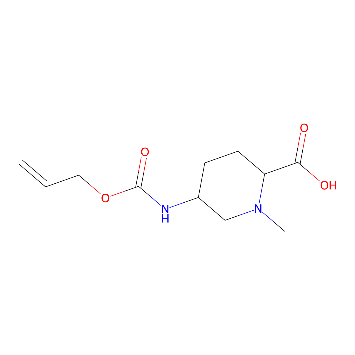 1-Methyl-5-{[(prop-2-en-1-yloxy)carbonyl]amino}piperidine-2-carboxylic acid molecular structure, CAS 2680586-00-7