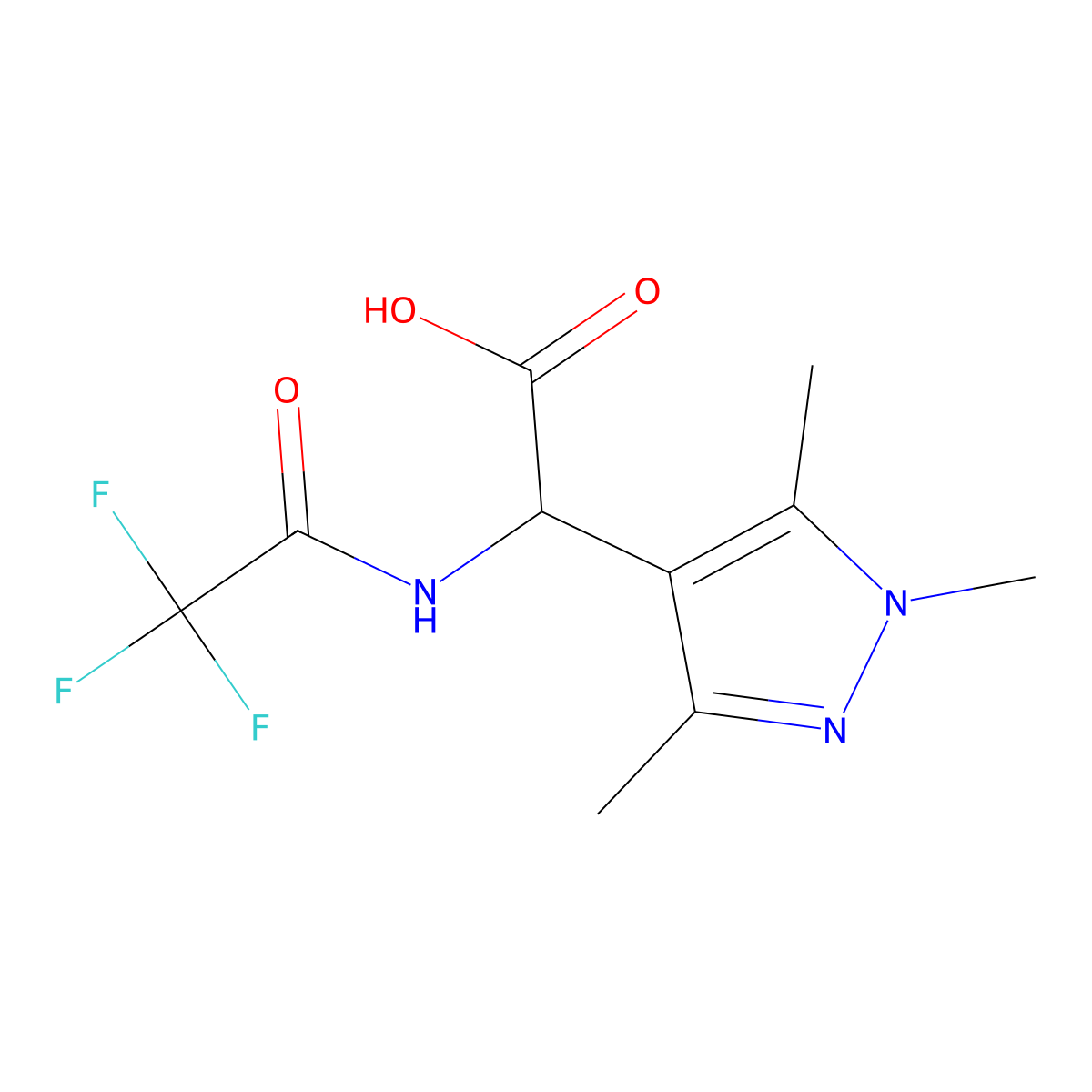 2-(2,2,2-trifluoroacetamido)-2-(1,3,5-trimethyl-1H-pyrazol-4-yl)acetic acid molecular structure, CAS 2680586-01-8
