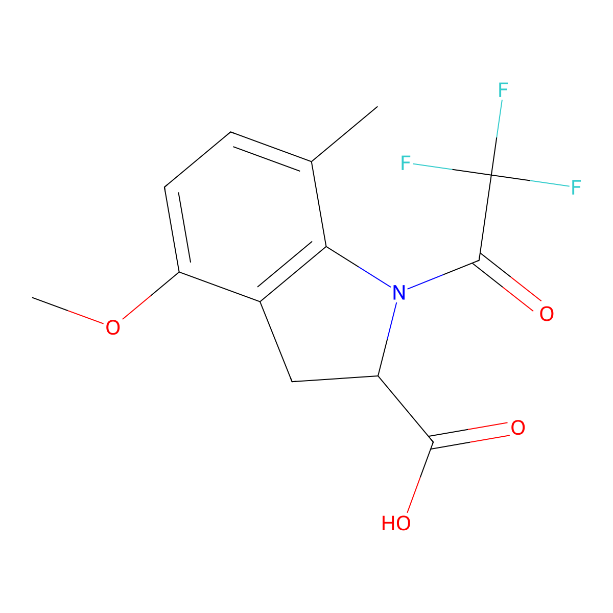 4-methoxy-7-methyl-1-(2,2,2-trifluoroacetyl)-2,3-dihydro-1H-indole-2-carboxylic acid molecular structure, CAS 2680586-27-8