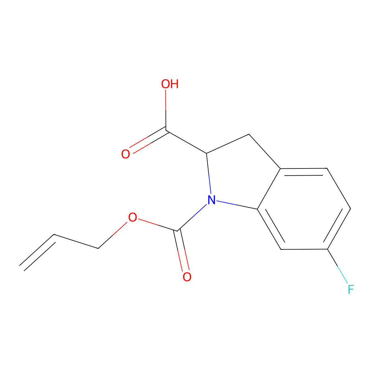 6-fluoro-1-[(prop-2-en-1-yloxy)carbonyl]-2,3-dihydro-1H-indole-2-carboxylic acid molecular structure, CAS 2680586-42-7