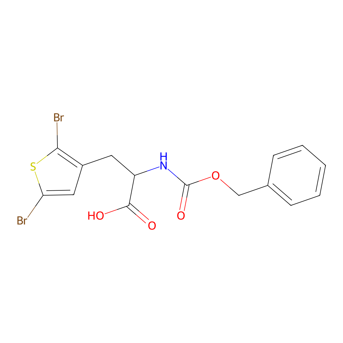 2-{[(Benzyloxy)carbonyl]amino}-3-(2,5-dibromothiophen-3-yl)propanoic acid molecular structure, CAS 2680586-43-8