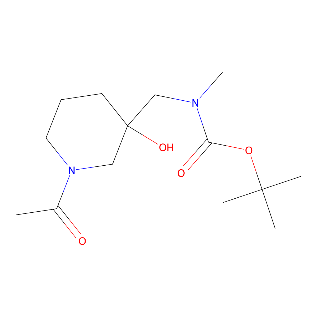 tert-butyl N-[(1-acetyl-3-hydroxypiperidin-3-yl)methyl]-N-methylcarbamate molecular structure, CAS 2680586-48-3