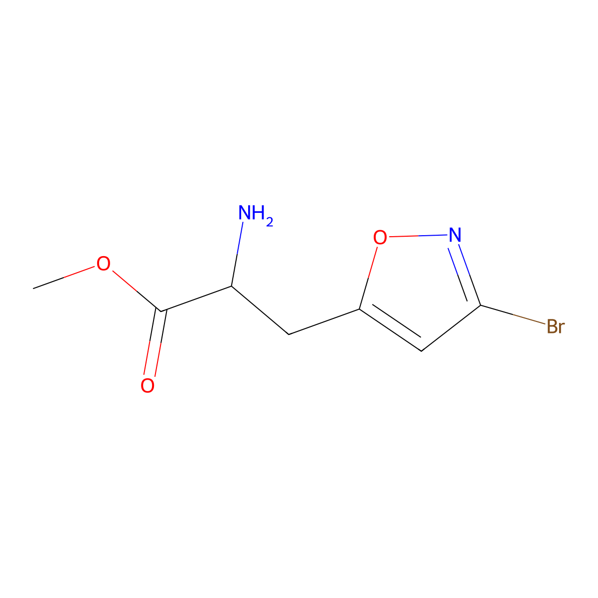 Methyl 2-amino-3-(3-bromo-1,2-oxazol-5-yl)propanoate molecular structure, CAS 2680586-51-8
