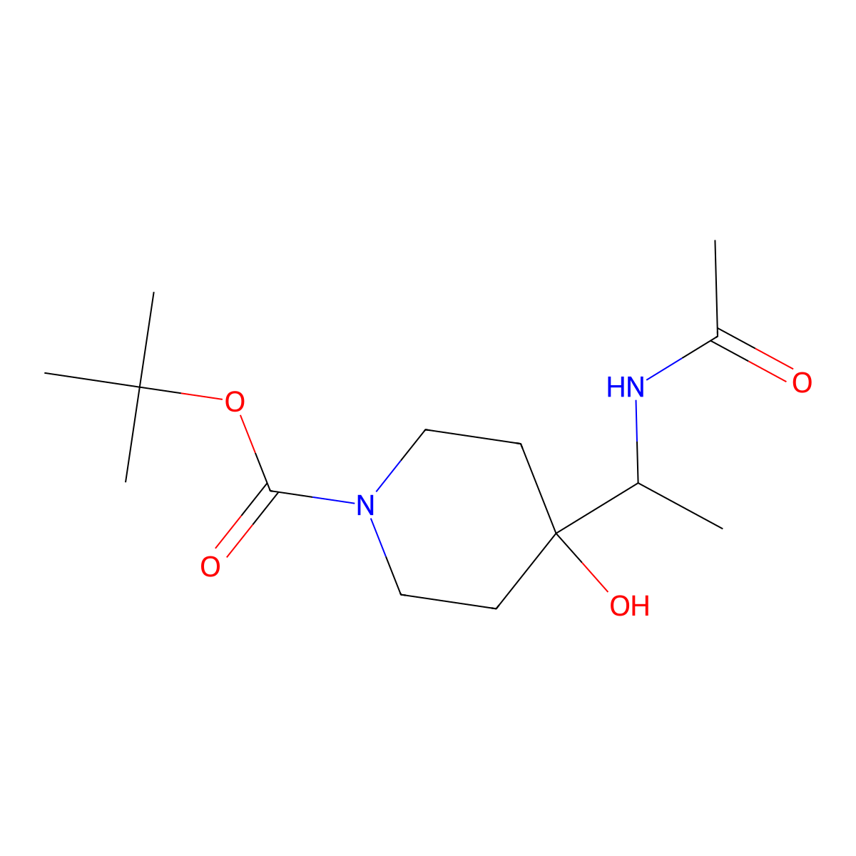 Tert-butyl 4-(1-acetamidoethyl)-4-hydroxypiperidine-1-carboxylate molecular structure, CAS 2680586-53-0