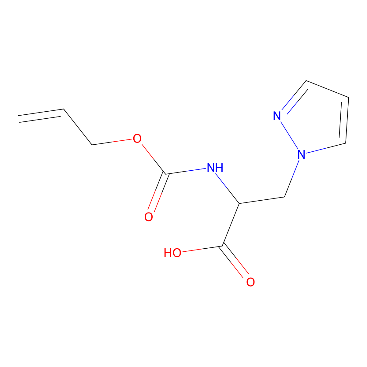 2-{[(prop-2-en-1-yloxy)carbonyl]amino}-3-(1H-pyrazol-1-yl)propanoic acid molecular structure, CAS 2680586-56-3