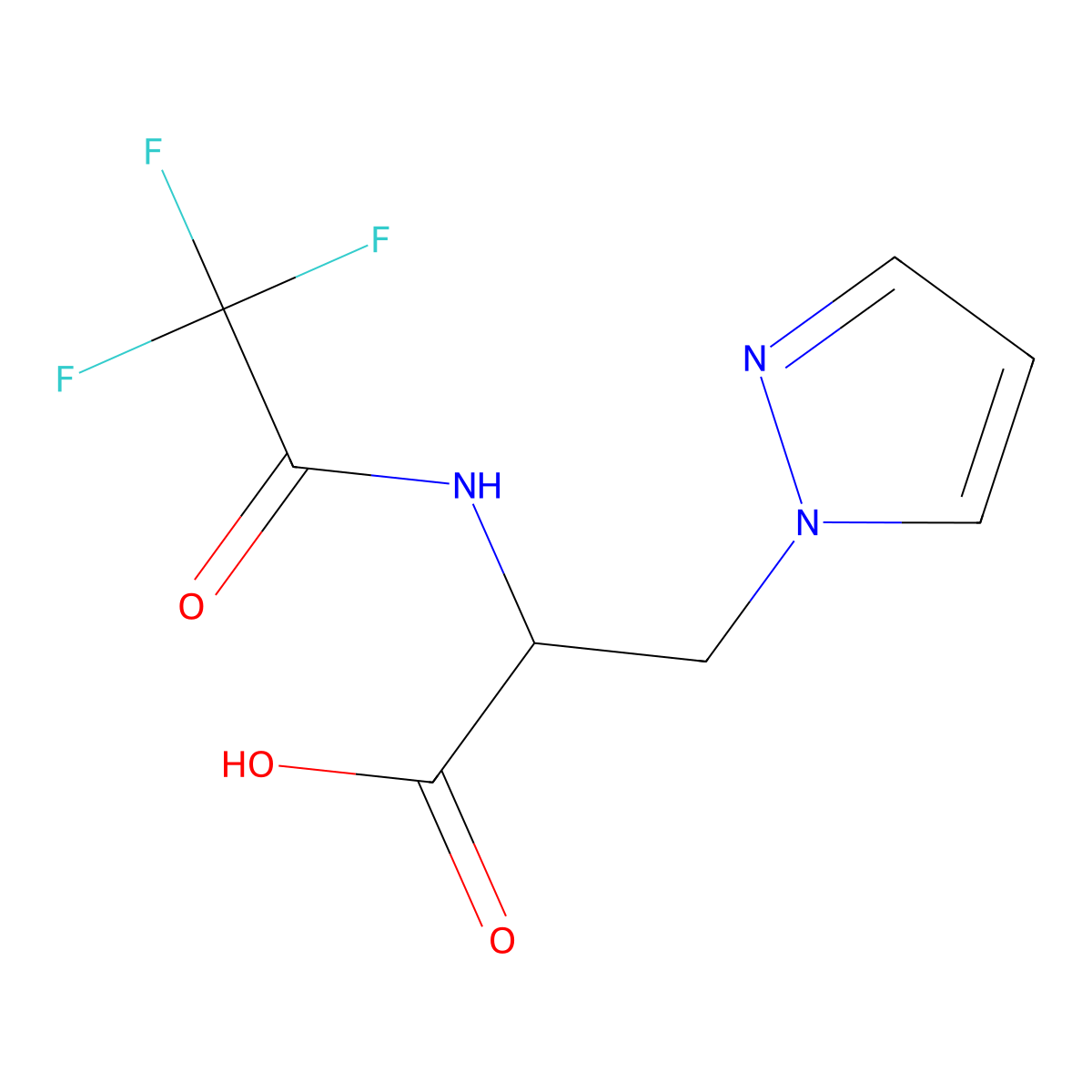 3-(1H-pyrazol-1-yl)-2-(2,2,2-trifluoroacetamido)propanoic acid molecular structure, CAS 2680586-58-5
