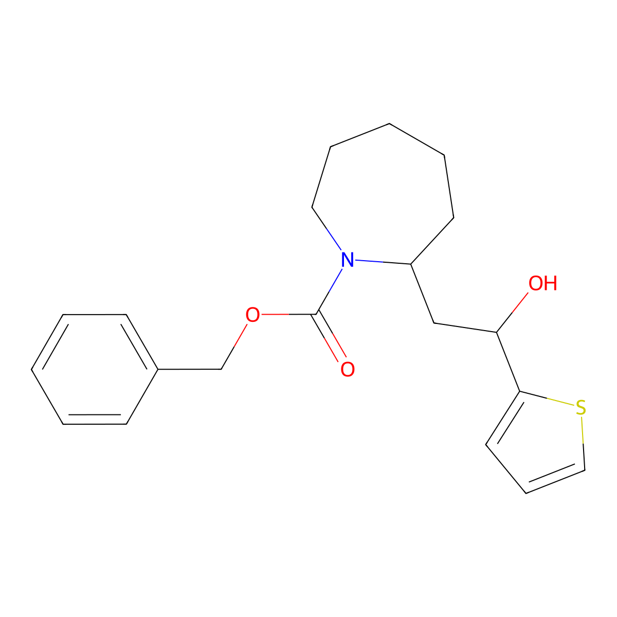 Benzyl 2-[2-hydroxy-2-(thiophen-2-yl)ethyl]azepane-1-carboxylate molecular structure, CAS 2680586-62-1