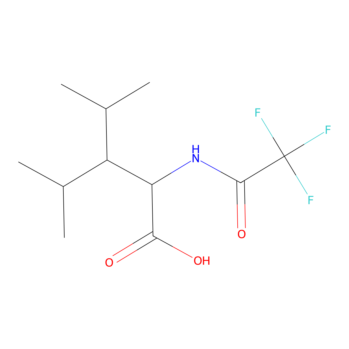 4-Methyl-3-(propan-2-yl)-2-(2,2,2-trifluoroacetamido)pentanoic acid molecular structure, CAS 2680586-67-6