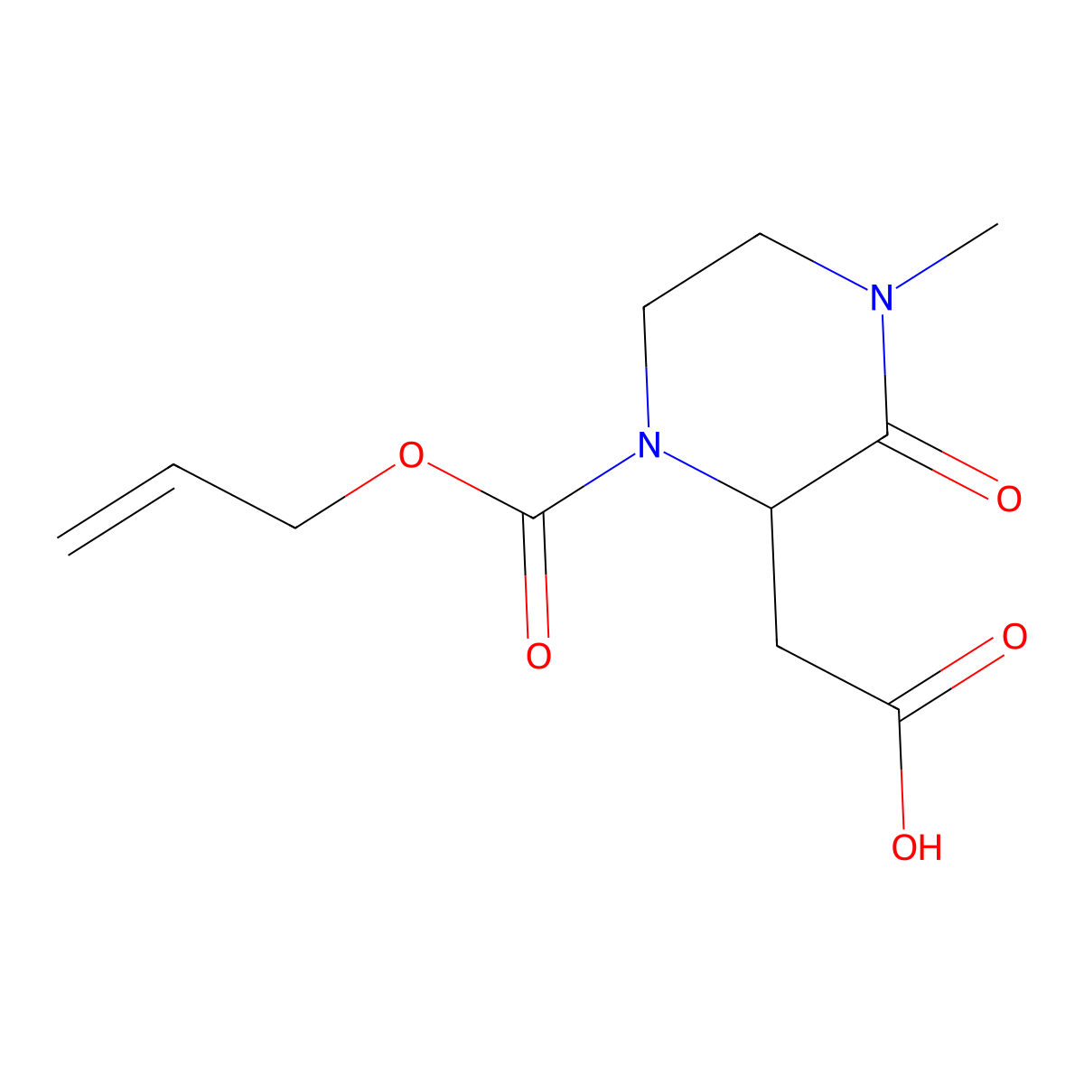 2-{4-Methyl-3-oxo-1-[(prop-2-en-1-yloxy)carbonyl]piperazin-2-yl}acetic acid molecular structure, CAS 2680586-71-2
