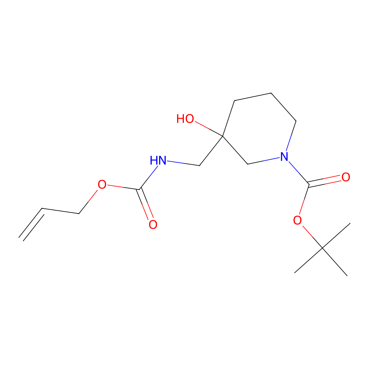 Tert-butyl 3-hydroxy-3-({[(prop-2-en-1-yloxy)carbonyl]amino}methyl)piperidine-1-carboxylate molecular structure, CAS 2680586-80-3
