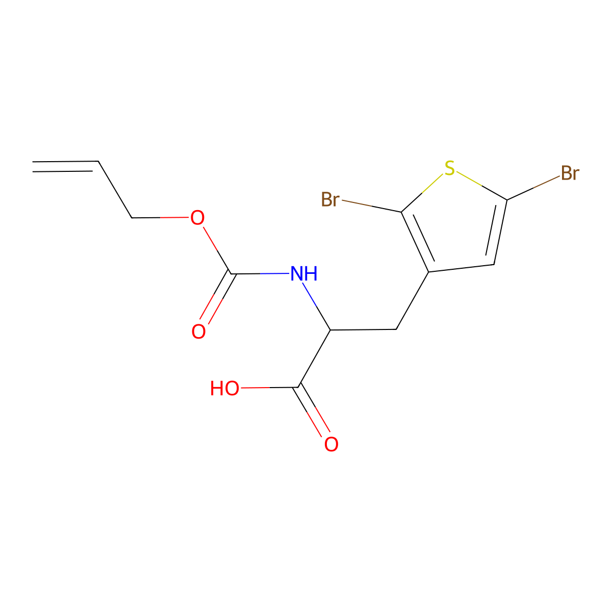 3-(2,5-Dibromothiophen-3-yl)-2-{[(prop-2-en-1-yloxy)carbonyl]amino}propanoic acid molecular structure, CAS 2680586-90-5