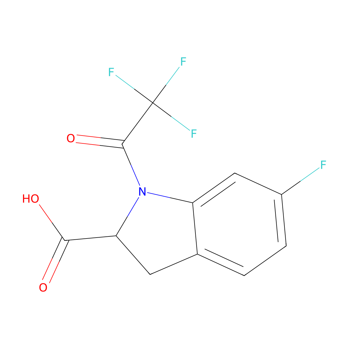 6-fluoro-1-(2,2,2-trifluoroacetyl)-2,3-dihydro-1H-indole-2-carboxylic acid molecular structure, CAS 2680586-91-6