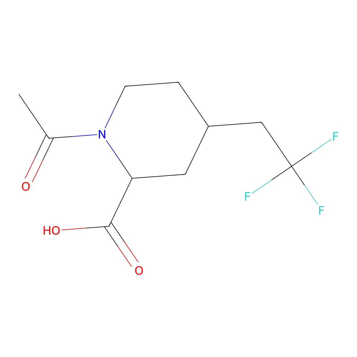 1-Acetyl-4-(2,2,2-trifluoroethyl)piperidine-2-carboxylic acid molecular structure, CAS 2680587-06-6