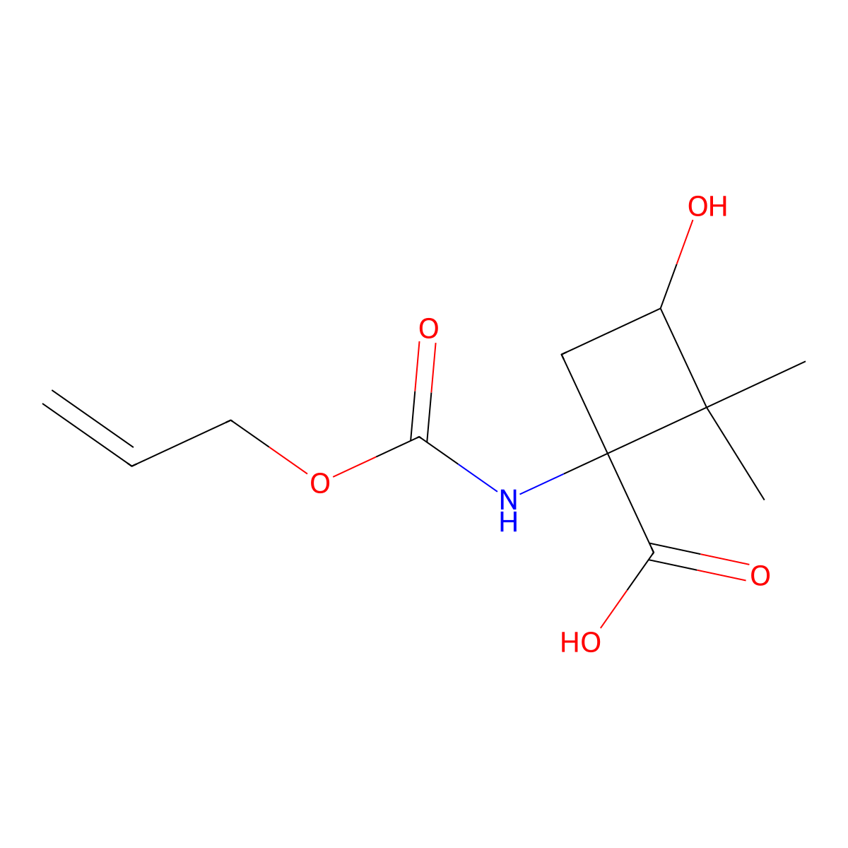 3-Hydroxy-2,2-dimethyl-1-{[(prop-2-en-1-yloxy)carbonyl]amino}cyclobutane-1-carboxylic acid molecular structure, CAS 2680587-07-7