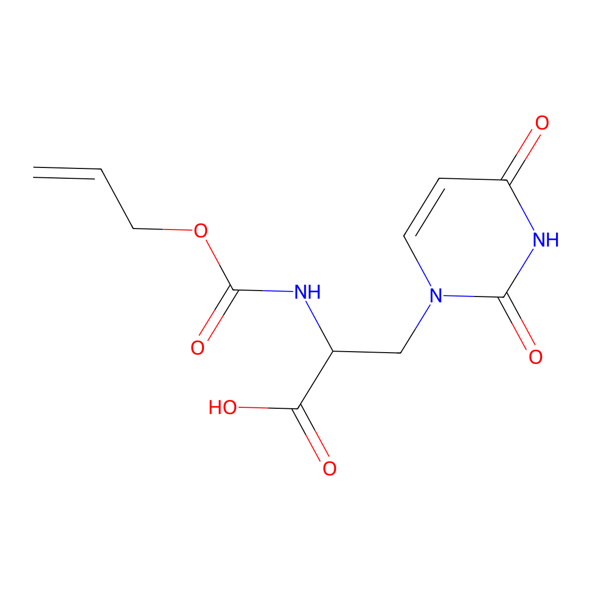 3-(2,4-Dioxo-1,2,3,4-tetrahydropyrimidin-1-yl)-2-{[(prop-2-en-1-yloxy)carbonyl]amino}propanoic acid molecular structure, CAS 2680587-29-3