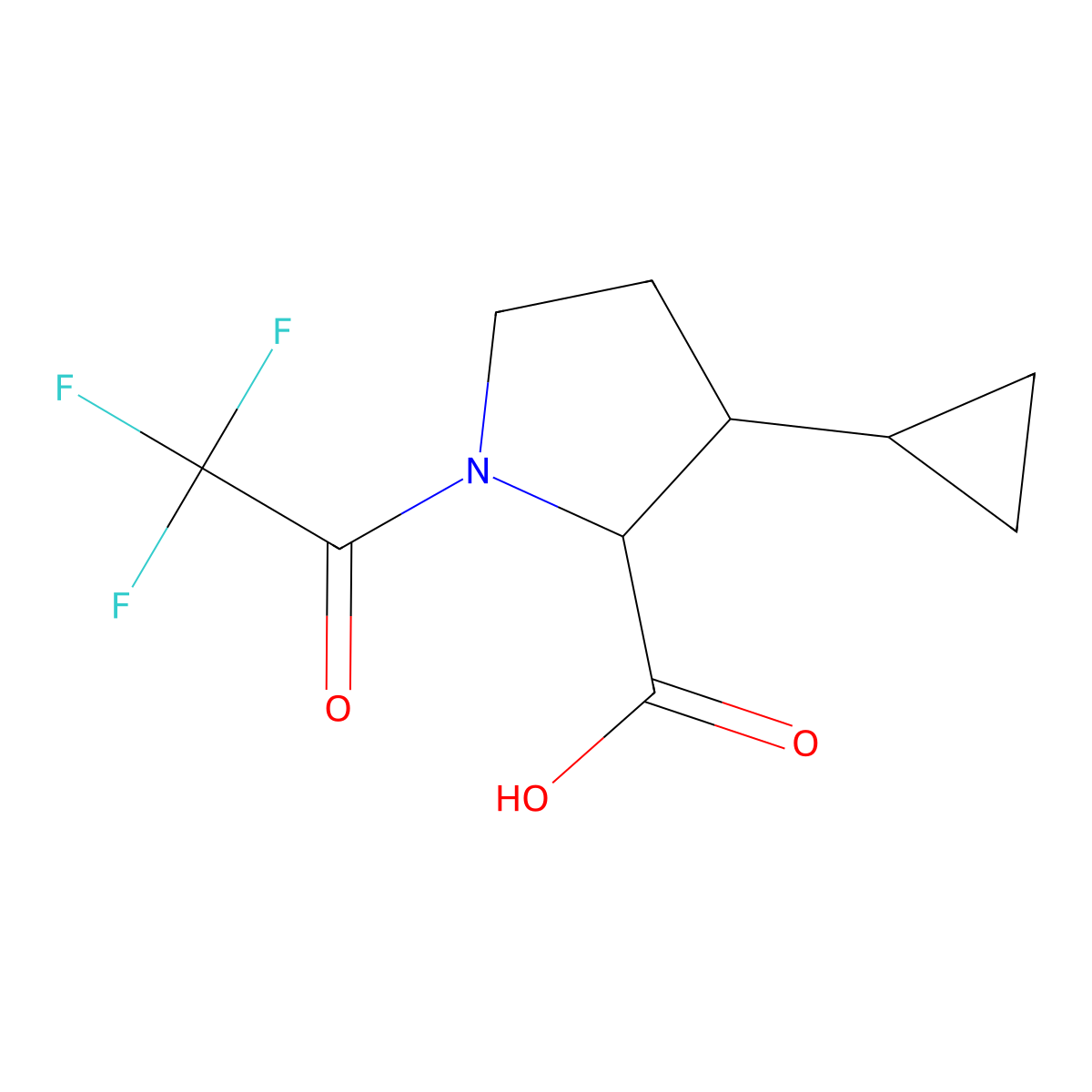 3-Cyclopropyl-1-(trifluoroacetyl)pyrrolidine-2-carboxylic acid molecular structure, CAS 2680587-56-6