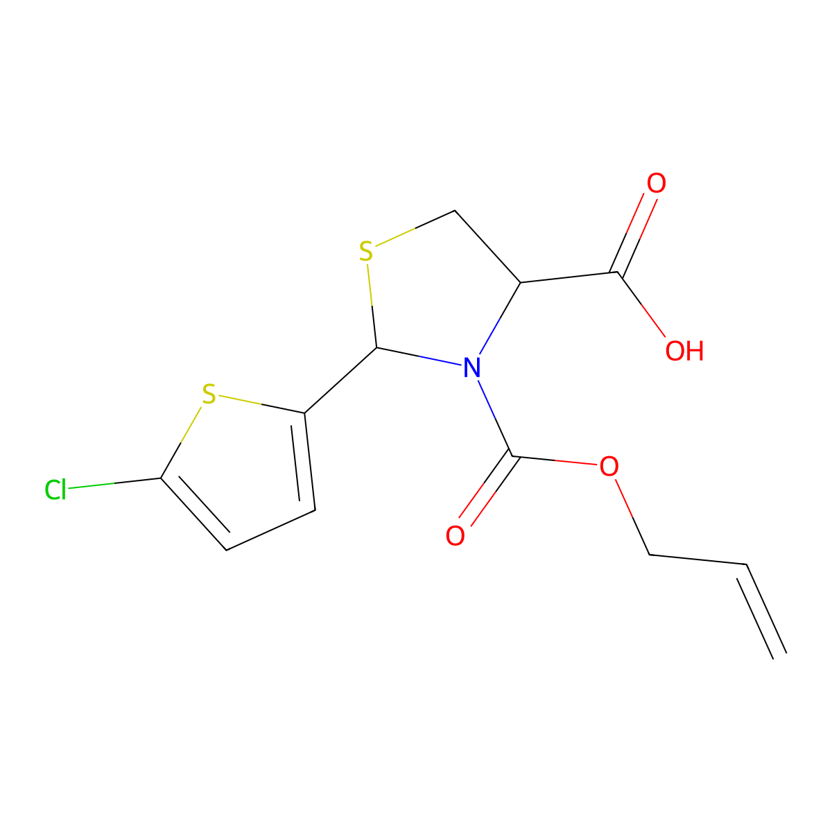 2-(5-Chlorothiophen-2-yl)-3-[(prop-2-en-1-yloxy)carbonyl]-1,3-thiazolidine-4-carboxylic acid molecular structure, CAS 2680598-34-7