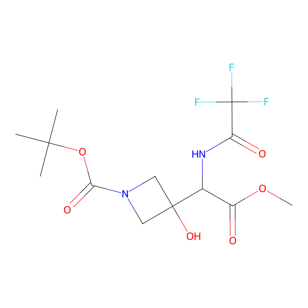 Tert-butyl 3-hydroxy-3-[2-methoxy-2-oxo-1-(2,2,2-trifluoroacetamido)ethyl]azetidine-1-carboxylate molecular structure, CAS 2680598-49-4