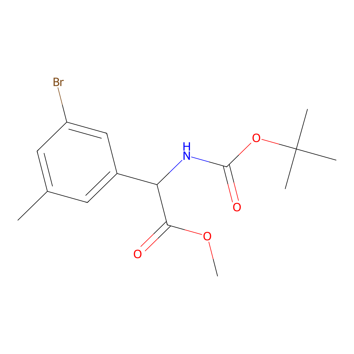 Methyl 2-(3-bromo-5-methylphenyl)-2-{[(tert-butoxy)carbonyl]amino}acetate molecular structure, CAS 2680598-52-9