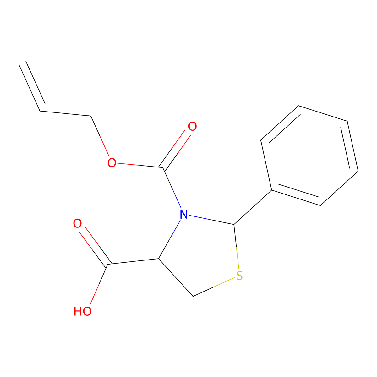 2-Phenyl-3-[(prop-2-en-1-yloxy)carbonyl]-1,3-thiazolidine-4-carboxylic acid molecular structure, CAS 2680598-53-0