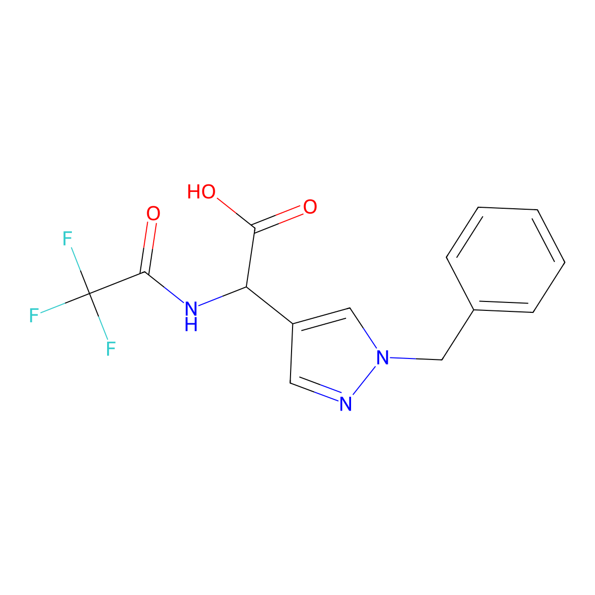 2-(1-benzyl-1H-pyrazol-4-yl)-2-(2,2,2-trifluoroacetamido)acetic acid molecular structure, CAS 2680598-65-4