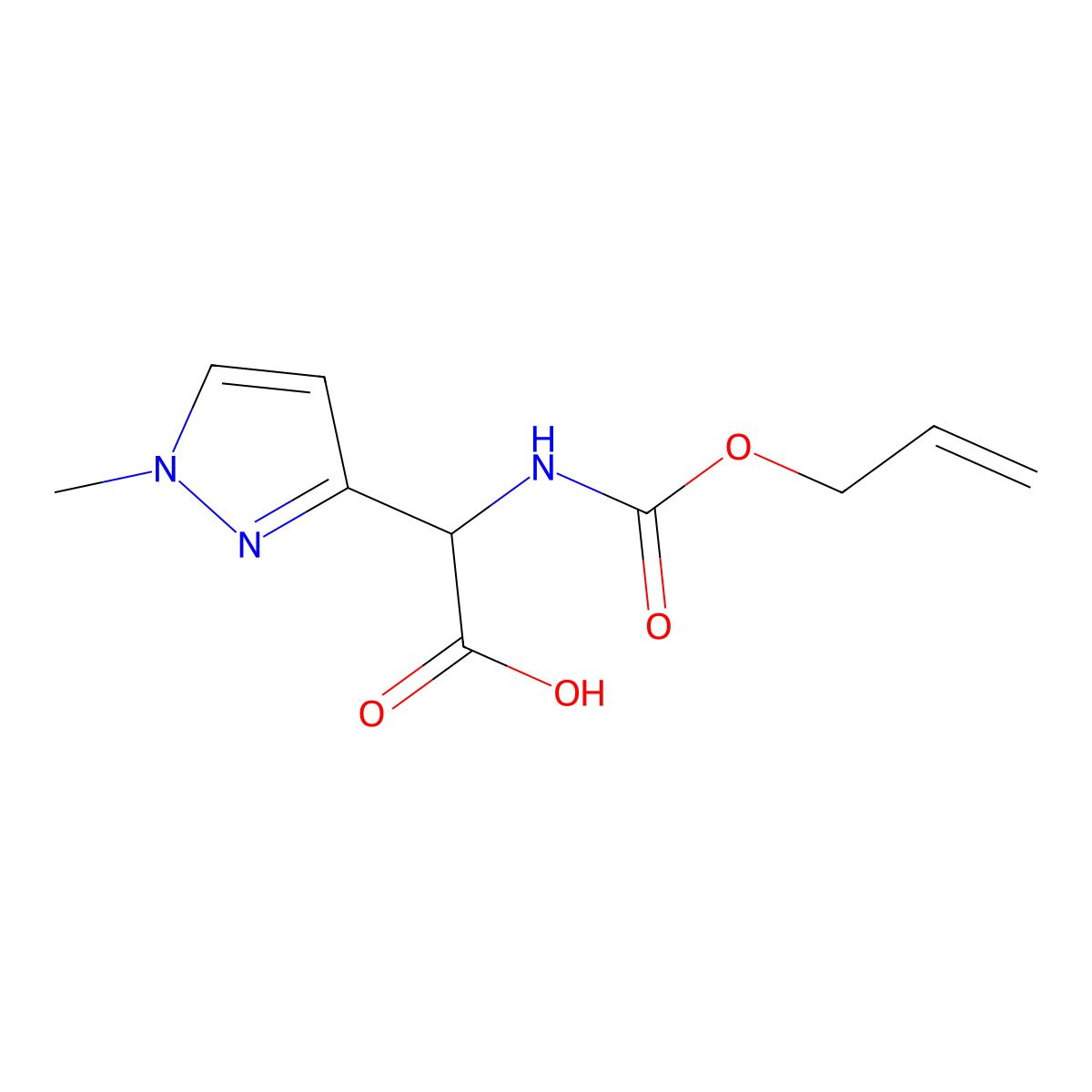 2-(1-methyl-1H-pyrazol-3-yl)-2-{[(prop-2-en-1-yloxy)carbonyl]amino}acetic acid molecular structure, CAS 2680598-67-6