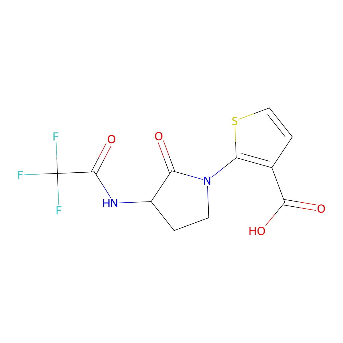 2-[2-Oxo-3-(2,2,2-trifluoroacetamido)pyrrolidin-1-yl]thiophene-3-carboxylic acid molecular structure, CAS 2680598-93-8