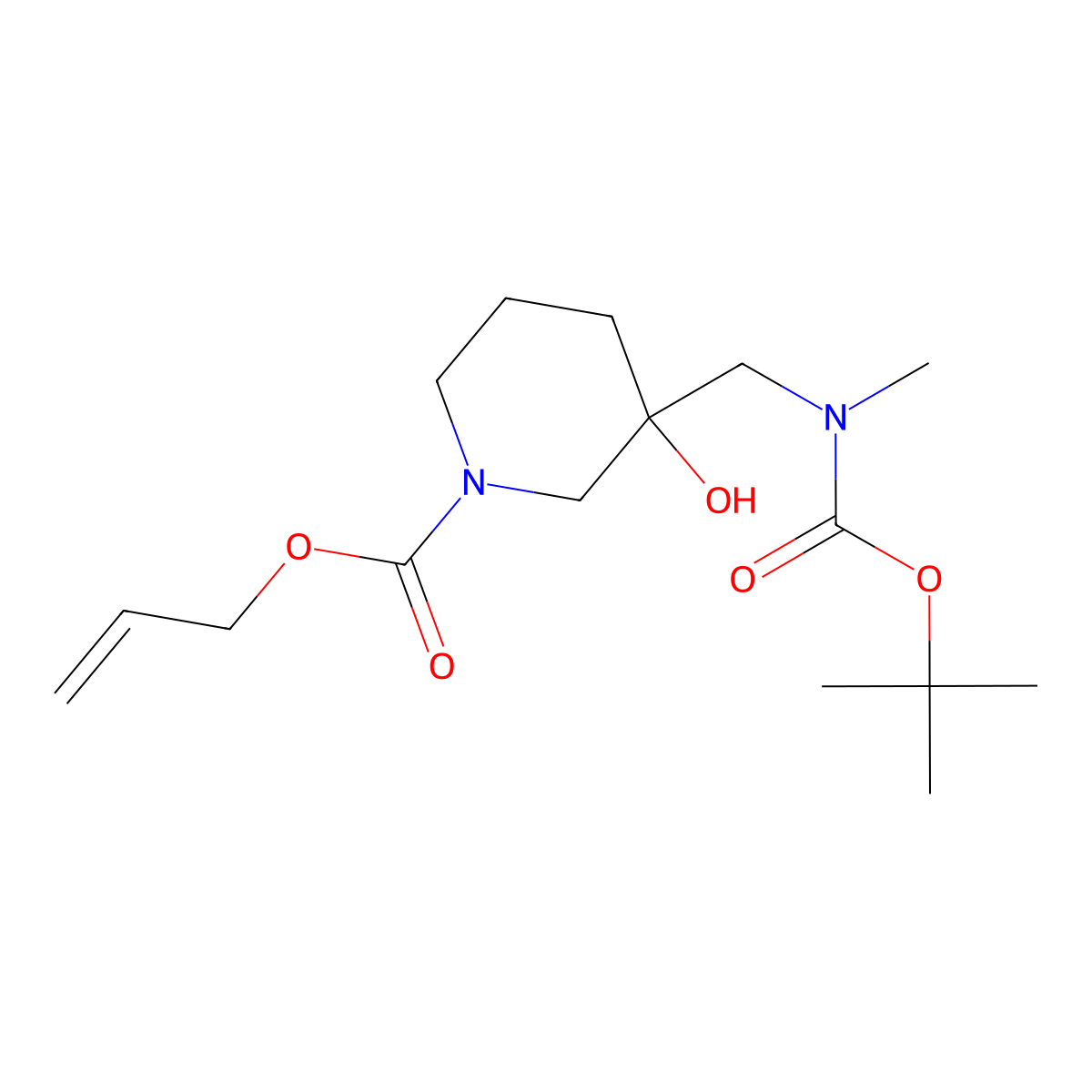 Prop-2-en-1-yl 3-({[(tert-butoxy)carbonyl](methyl)amino}methyl)-3-hydroxypiperidine-1-carboxylate molecular structure, CAS 2680598-98-3