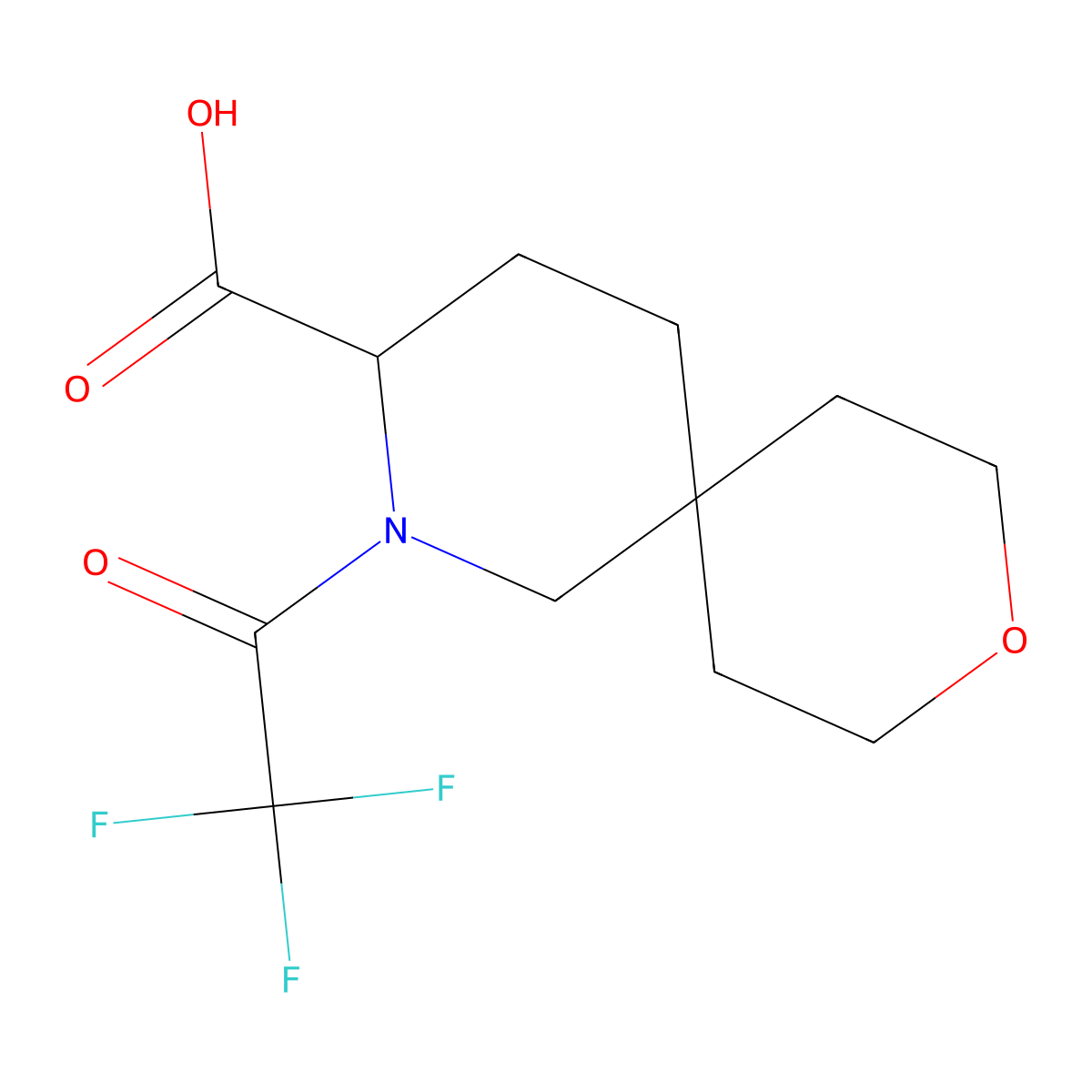 2-(2,2,2-Trifluoroacetyl)-9-oxa-2-azaspiro[5.5]undecane-3-carboxylic acid molecular structure, CAS 2680599-00-0