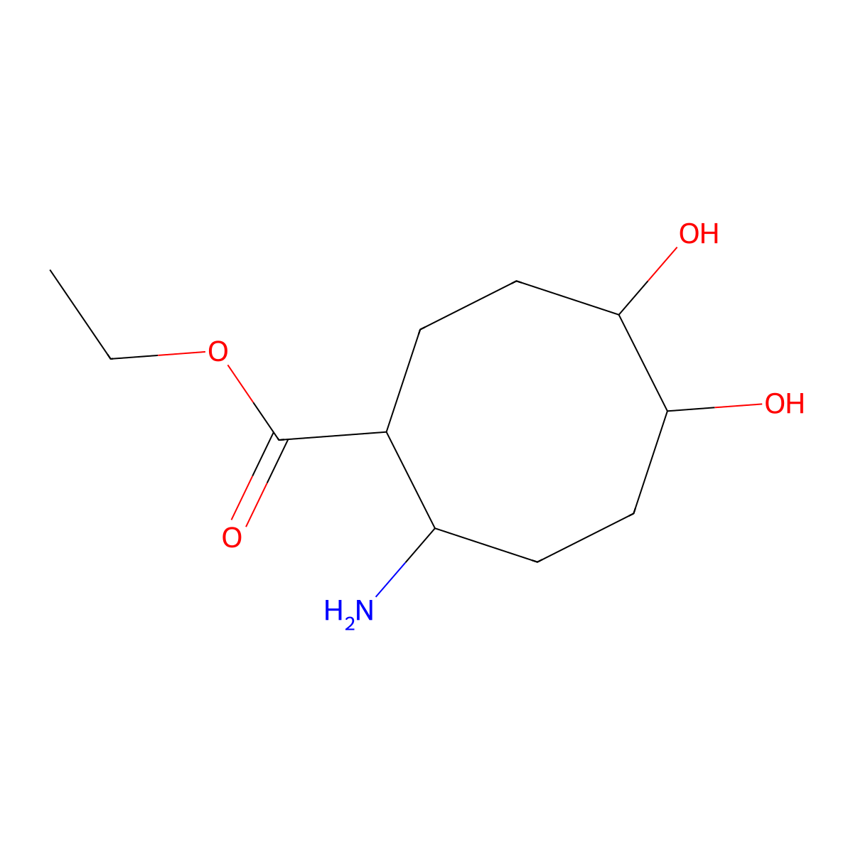 Ethyl 2-amino-5,6-dihydroxycyclooctane-1-carboxylate molecular structure, CAS 2680599-21-5