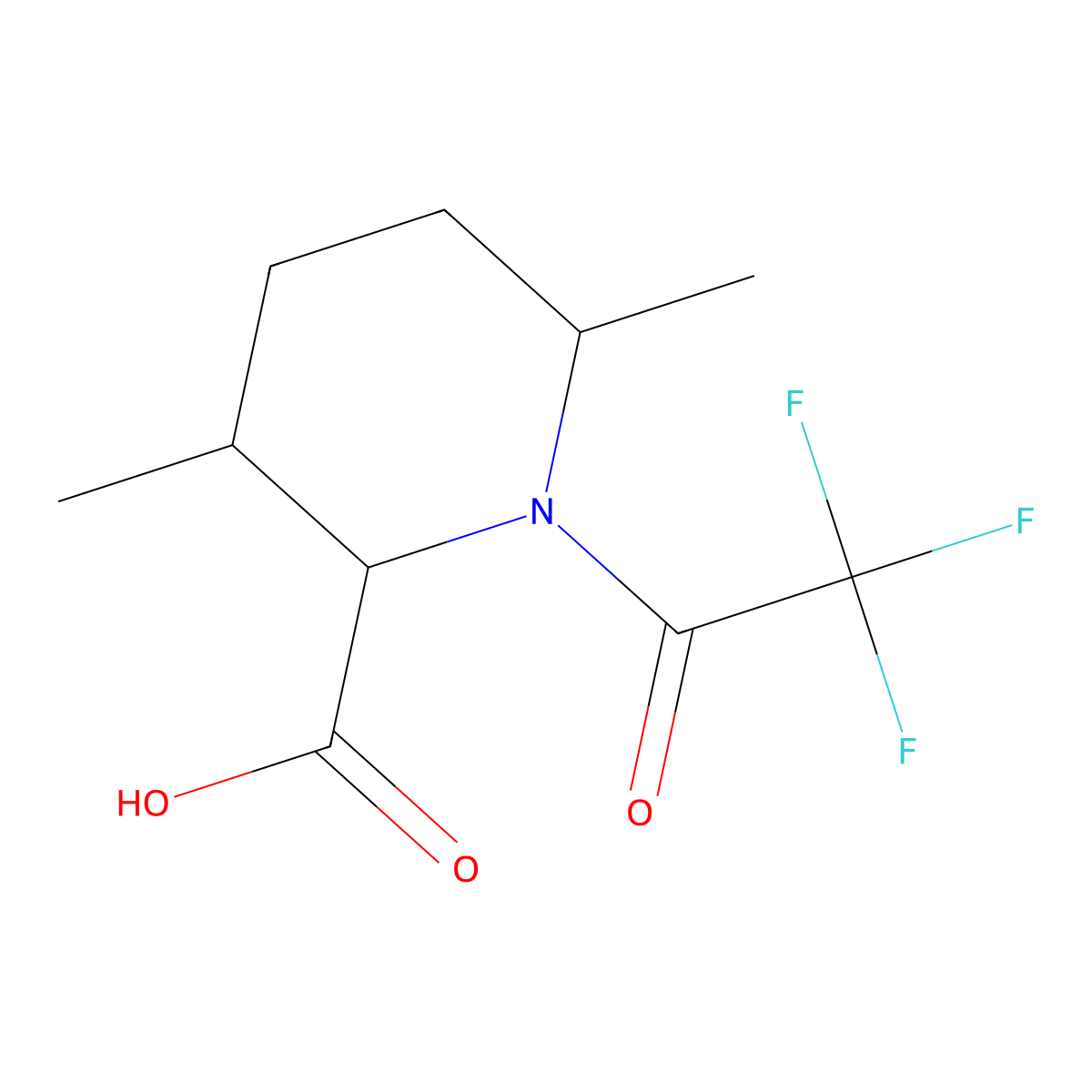 3,6-Dimethyl-1-(2,2,2-trifluoroacetyl)piperidine-2-carboxylic acid molecular structure, CAS 2680599-24-8