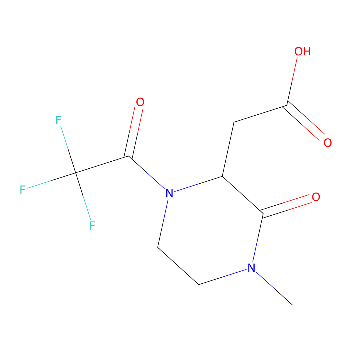 2-[4-Methyl-3-oxo-1-(2,2,2-trifluoroacetyl)piperazin-2-yl]acetic acid molecular structure, CAS 2680599-25-9