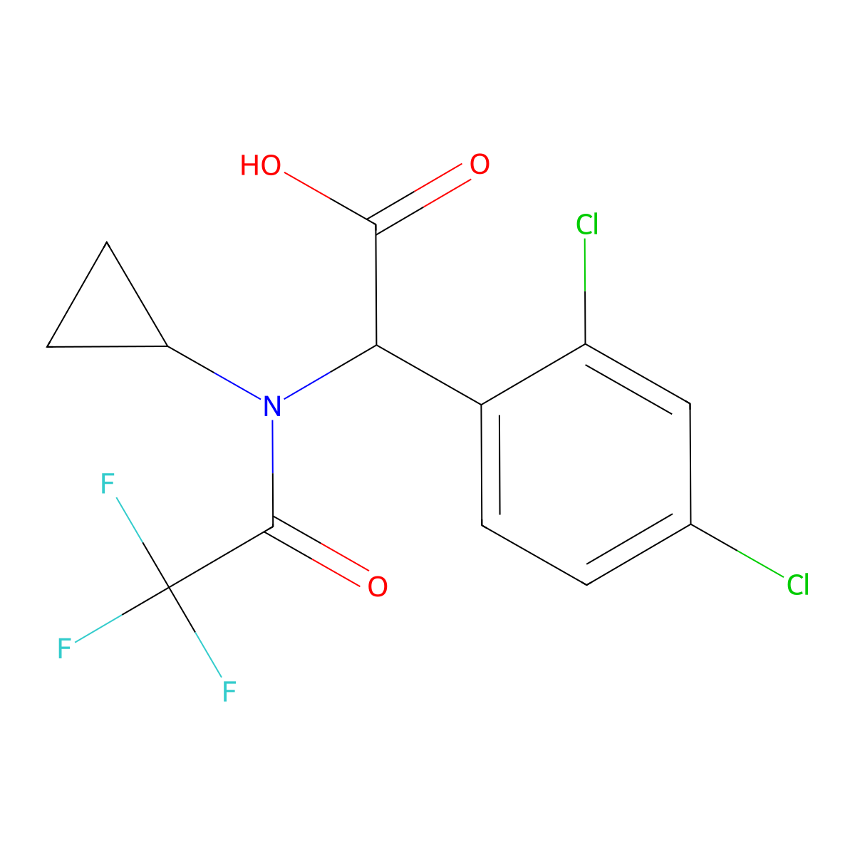 2-(N-cyclopropyl-2,2,2-trifluoroacetamido)-2-(2,4-dichlorophenyl)acetic acid molecular structure, CAS 2680599-42-0